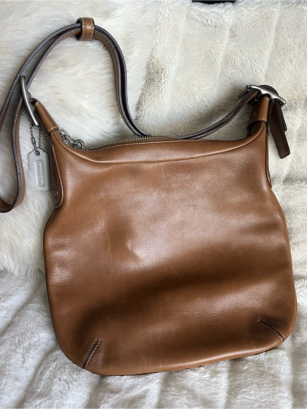 COACH Tan Leather Hobo Bag with Silver Hardware